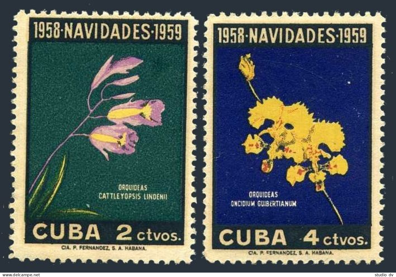 Cuba 611-612, MNH. Michel 613-614. Christmas 1958, Orchids. - Unused Stamps