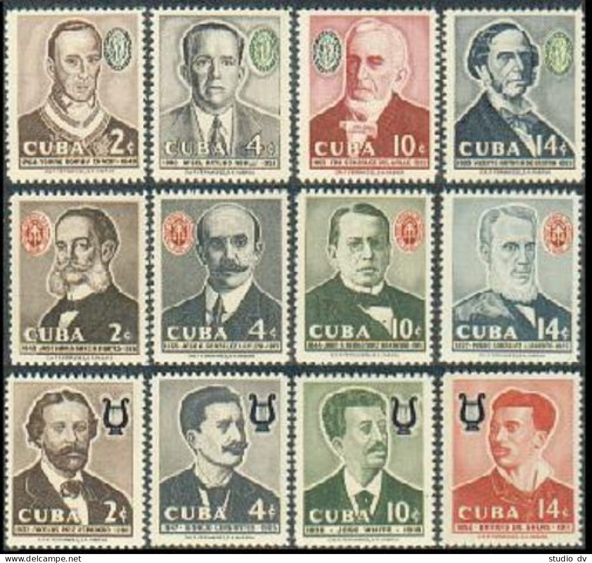 Cuba 595-606, Lightly Hinged. Michel 582-593. Musicians,Physicians,Lawyers.1958. - Nuevos