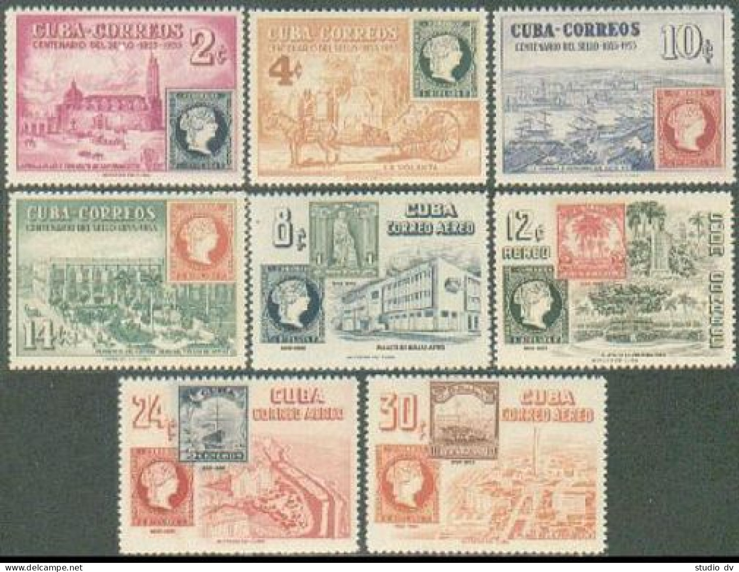 Cuba 539-542,C110-113, MNH. Michel 446-453. Cuba's 1st Postage Stamps-100, 1955. - Nuovi