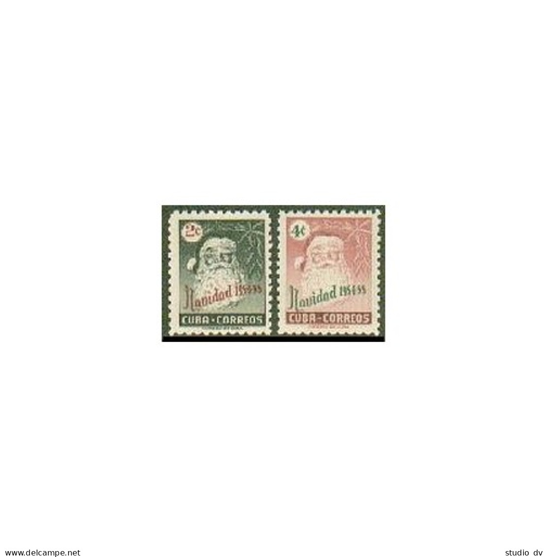 Cuba 532-533, Lightly Hinged. Mi 437-438. Christmas 1954. Santa Claus, Plants. - Nuevos