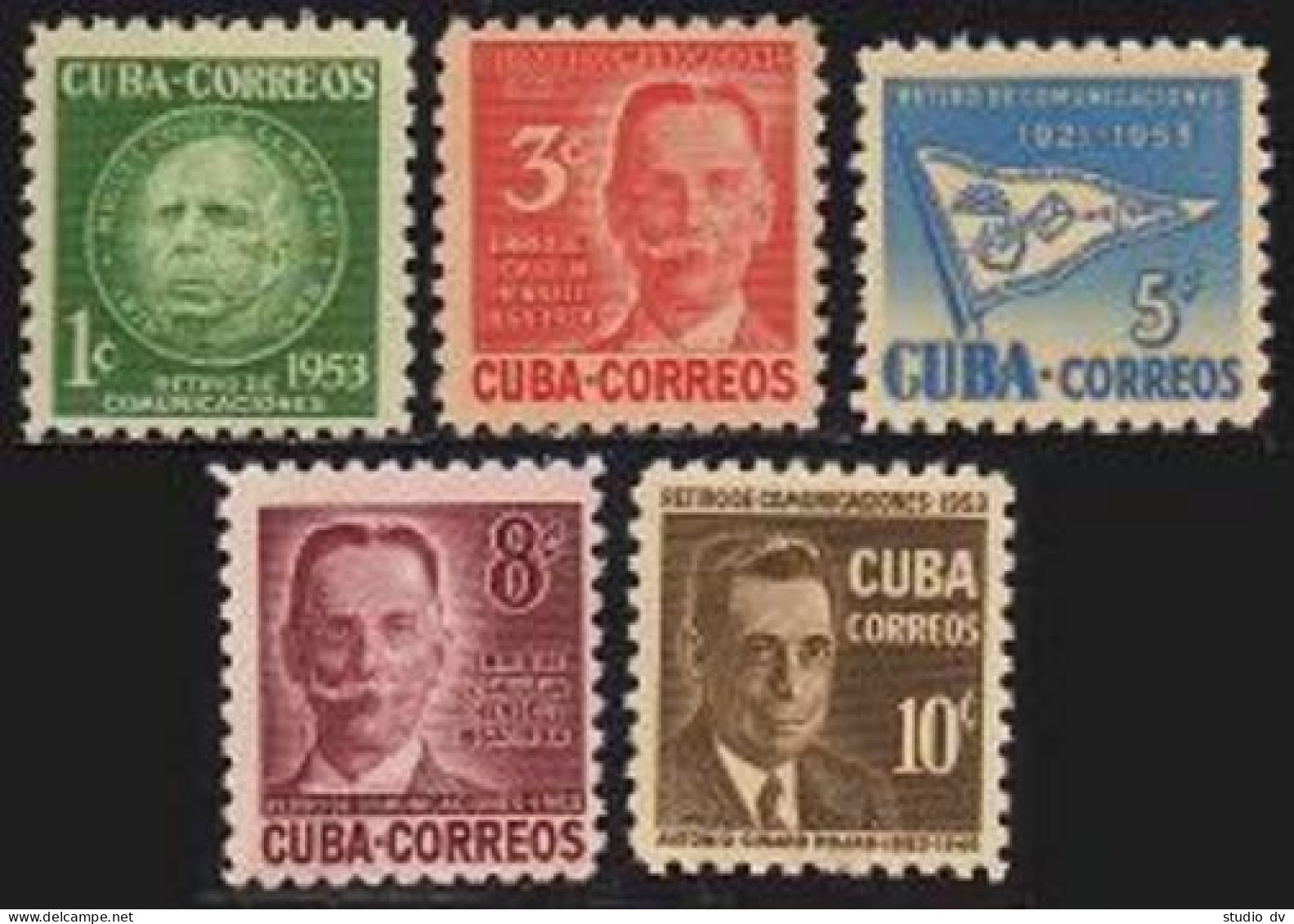 Cuba 514-518, Lightly Hinged. Michel 400-404. Communications 1954. Famous People - Nuevos