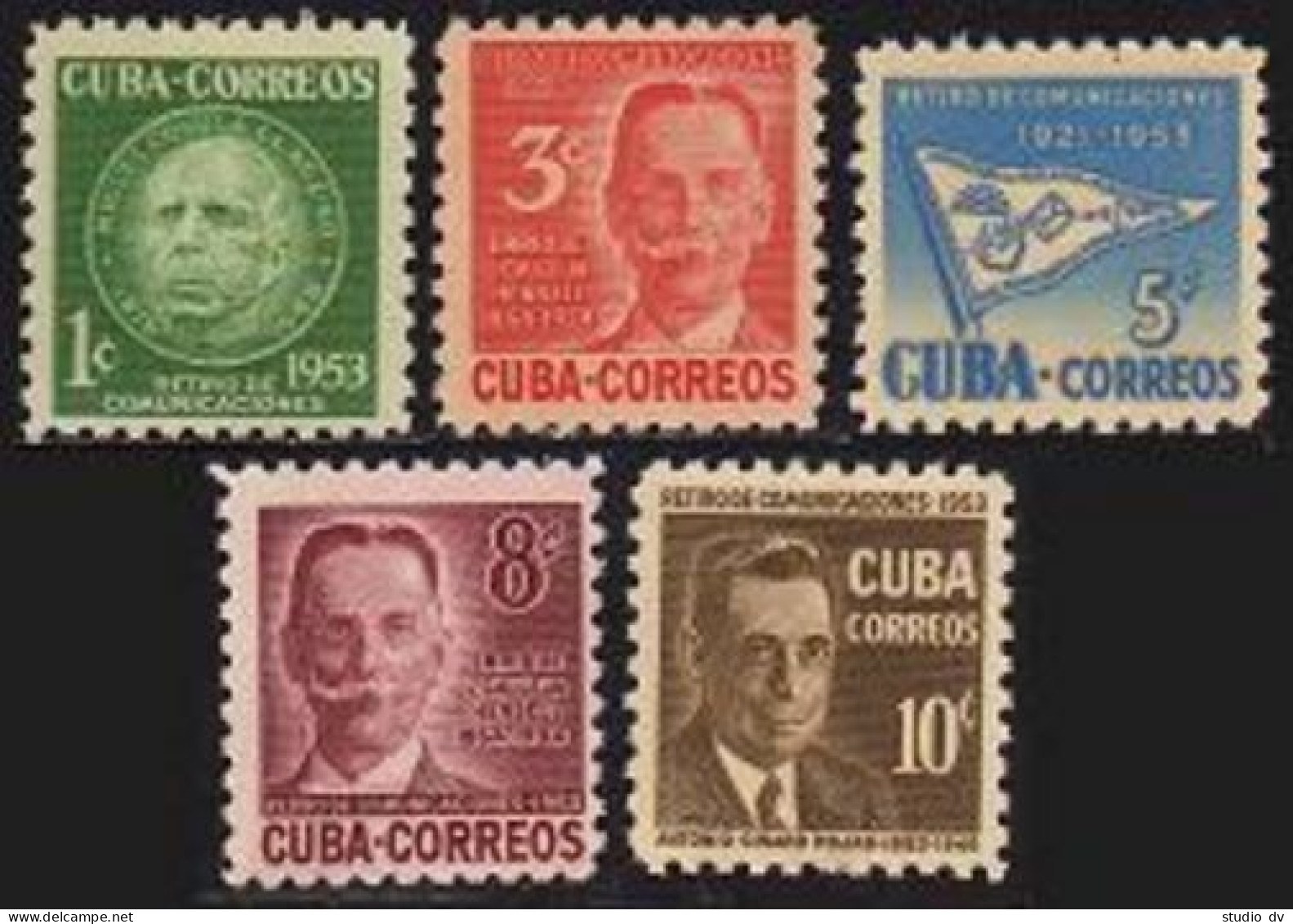 Cuba 514-518, Lightly Hinged. Michel 400-404. Communications 1954. Famous People - Ongebruikt