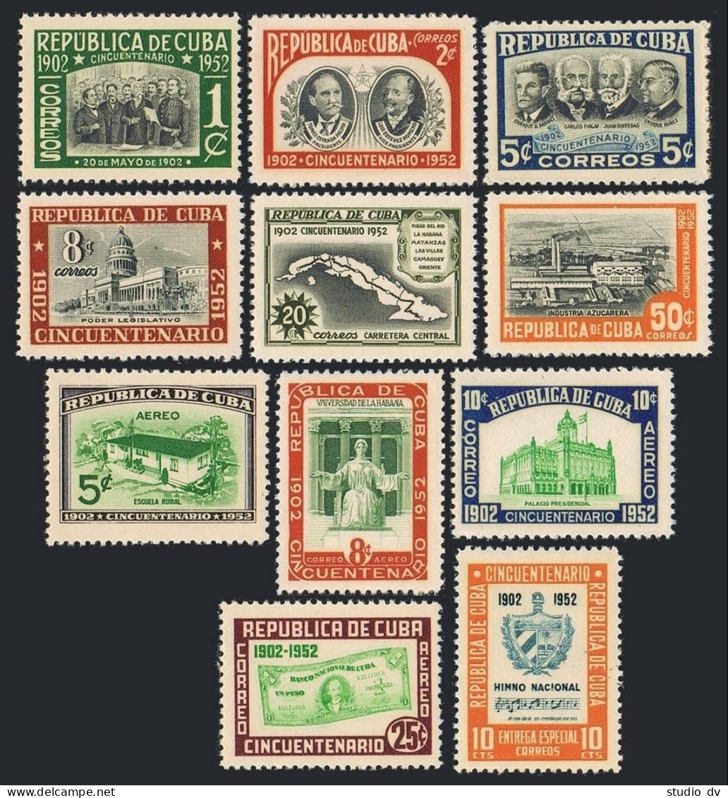 Cuba 475-480, C57-C60, E16, Hinged. Republic, 50th Ann. 1952. Famous Cubans, - Nuovi