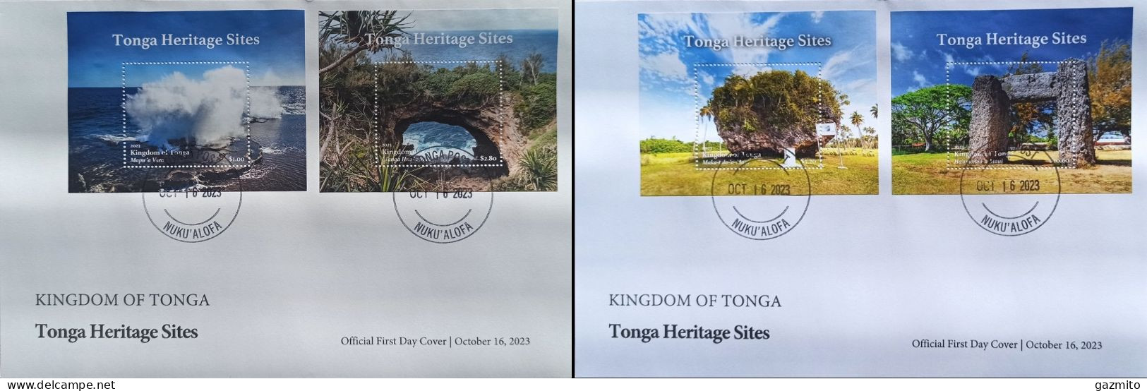 Tonga 2023, Heritage Sites, Men's And Natural Architecture, 4Blocks In 2FDC - Monumentos