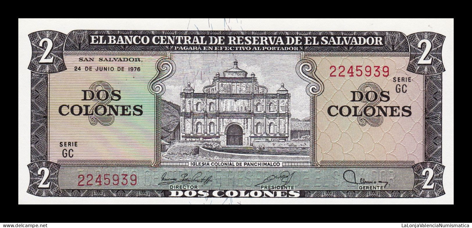 El Salvador 2 Colones 1976 / 1977 Pick 124a(1) Sc Unc - Salvador