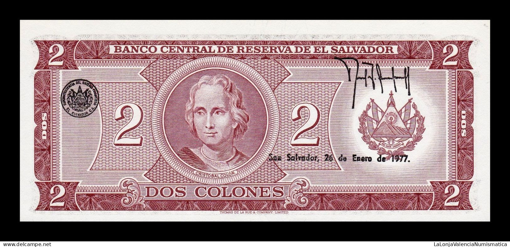 El Salvador 2 Colones 1976 / 1977 Pick 124a(1) Sc Unc - Salvador