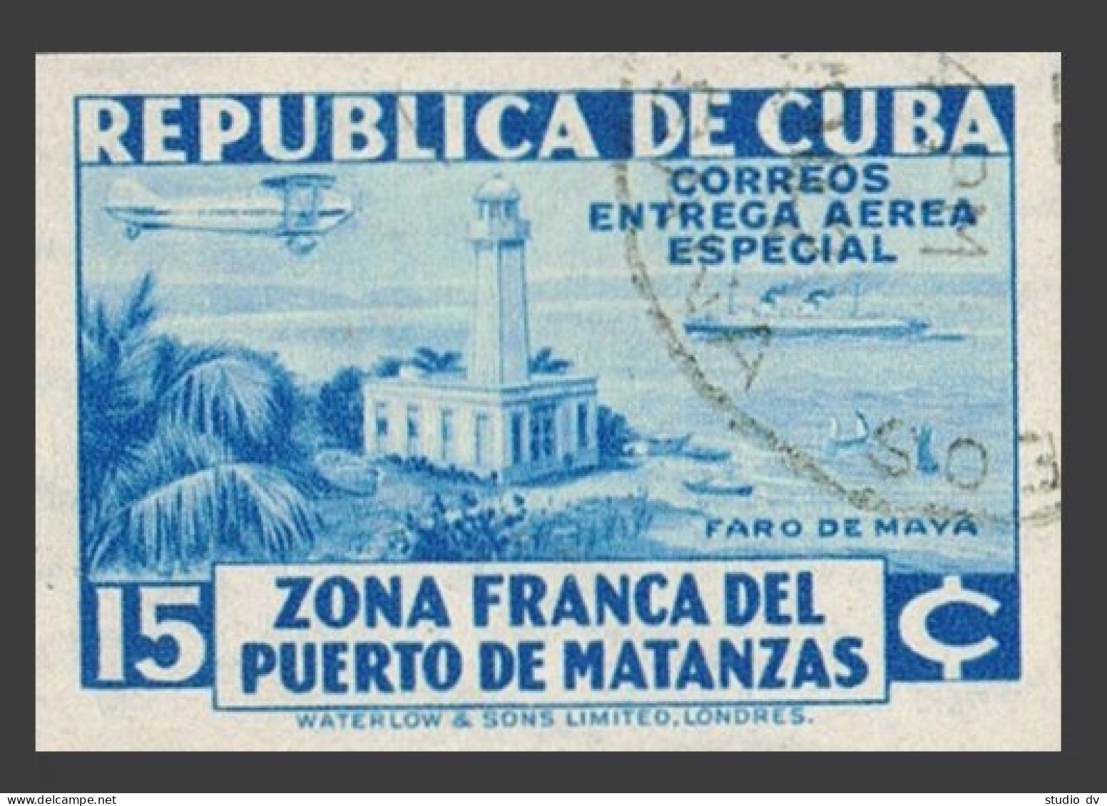 Cuba CE1 Imperf,used.Michel 117B. Air Post 1936.Matanzas Harbor.Lighthouse,Ship, - Neufs