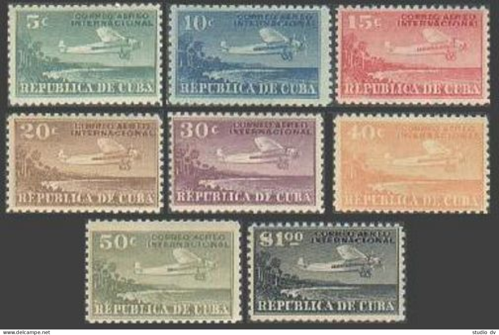 Cuba C4-C11, Hinged. Michel 80-87. Air Post 1931. Airplane, Coast Of Cuba. 1931. - Ongebruikt