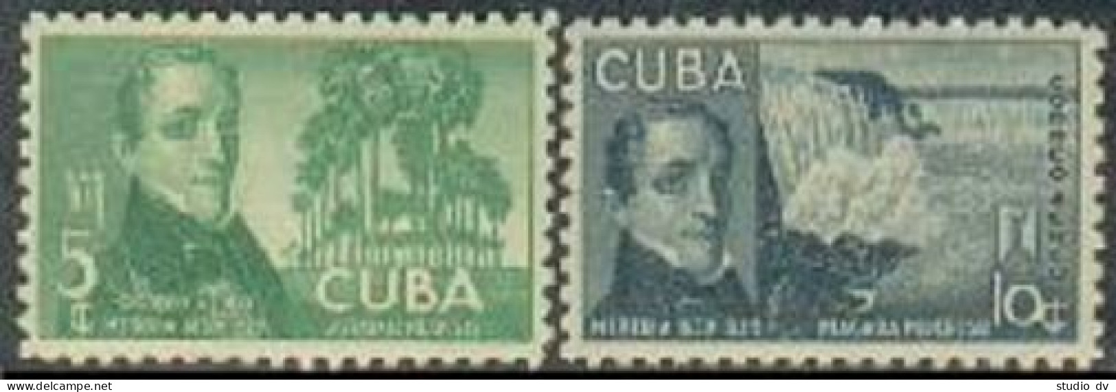 Cuba C34-C35, Hinged. Mi 195-196. Poet Jose Heredia, 1940. Palms, Niagara Falls. - Neufs