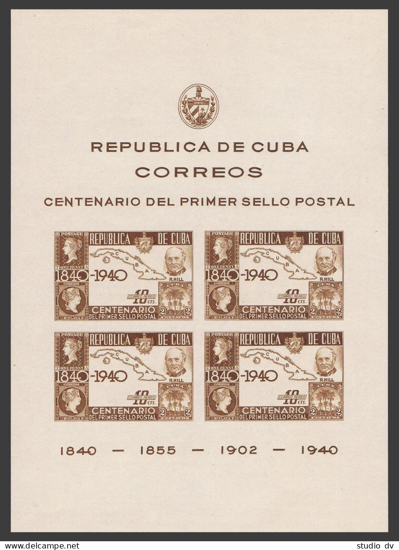 Cuba C33 Sheet, MNH. Mi Bl.2. Air Post 1940. Sir Rowland Hill, Map. Stamps.1940. - Nuevos