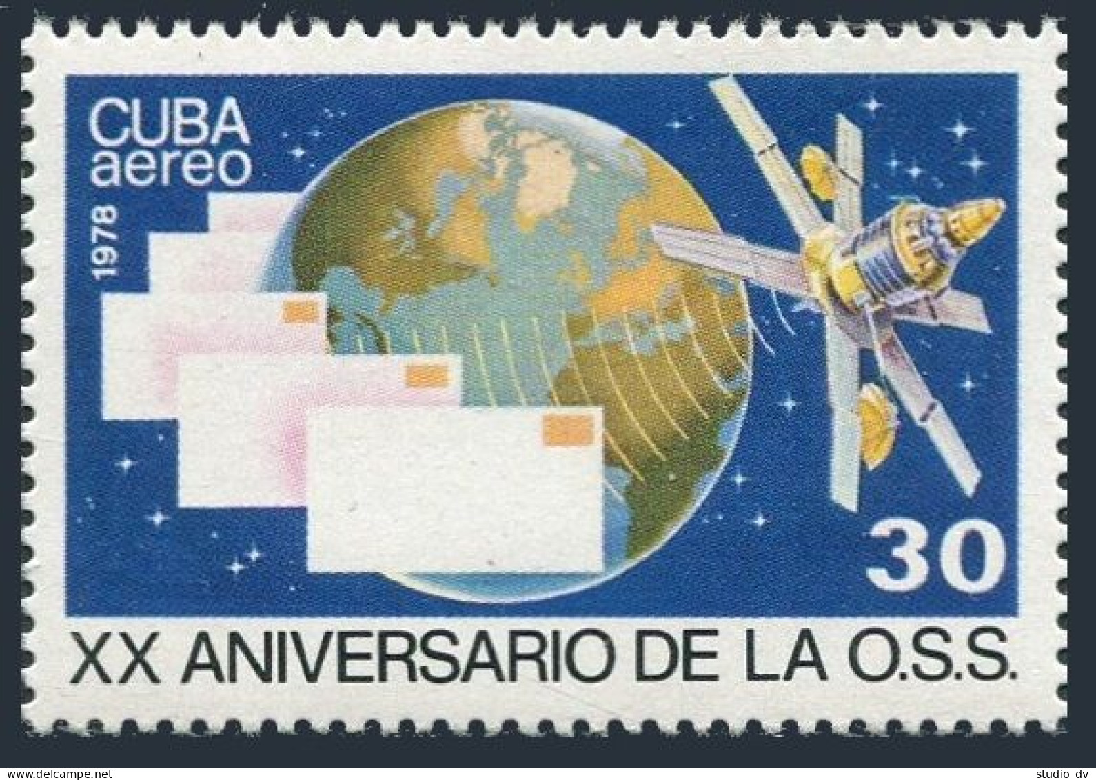 Cuba C304, MNH. Michel 2344. OSS, 20th Ann. 1978. Globe, Letters, Satellite. - Unused Stamps