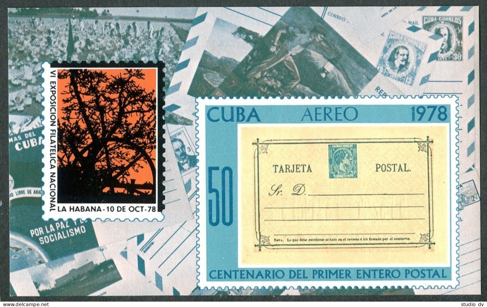 Cuba C305, MNH. Michel 2345 Bl.57. EXFILNA-1978, Postcard Issued In 1878. - Ongebruikt