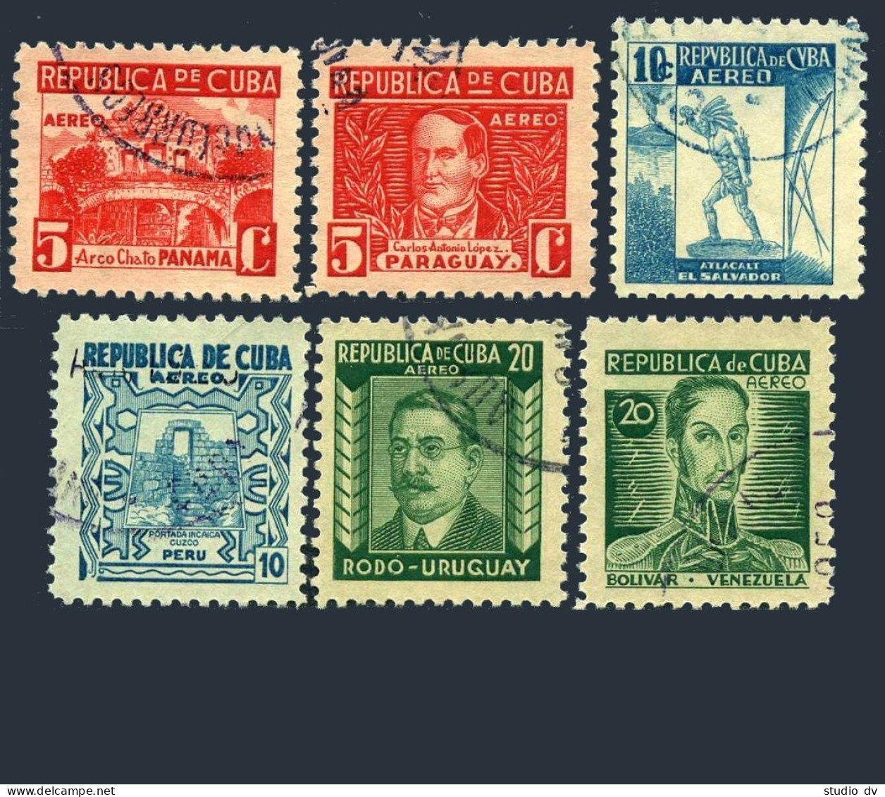 Cuba C24-C29, E10-E11, Used. American History, 1937. Lopez, Inca Gate, Bolivar, - Ungebraucht