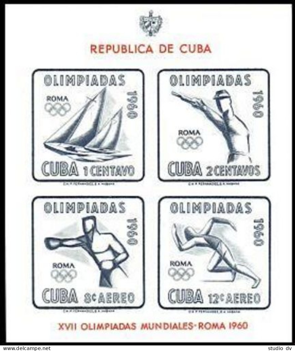 Cuba C213a Sheet,MNH-yellowish Gum. Olympics Rome-1960:Yachting,Boxer,Runer. - Unused Stamps