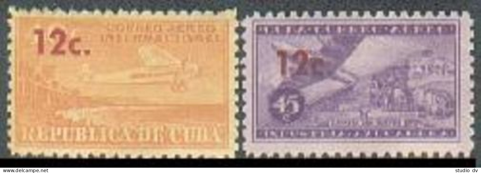 Cuba C203-C204, MNH. Michel 650-651. Air Post 1960. Airplanes, Surcharged. - Neufs