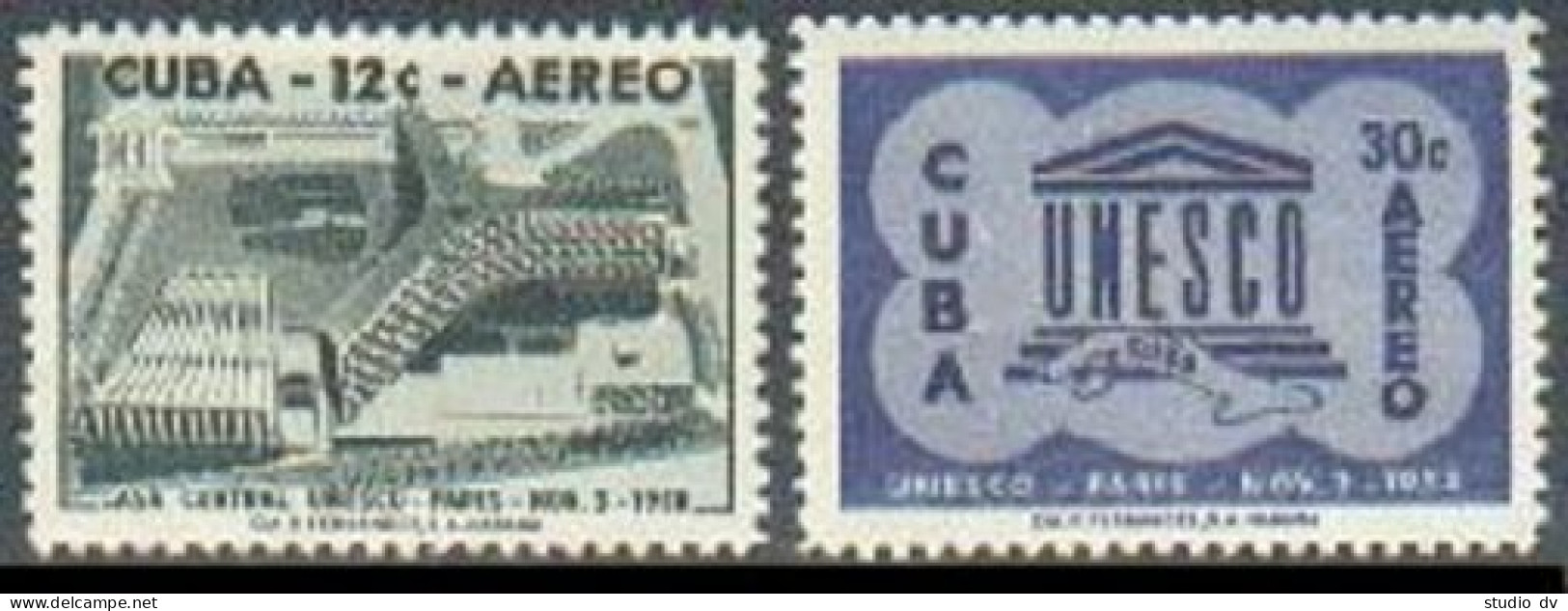 Cuba C193-C194, MNH. Michel 611-612. UNESCO, Headquarters In Paris, 1958. - Unused Stamps