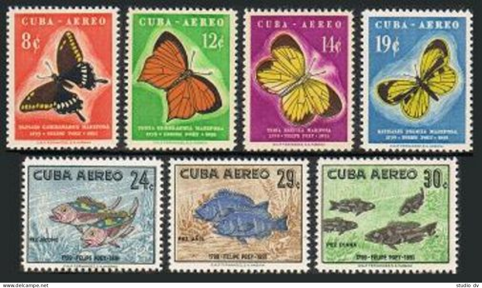 Cuba C185-C191,MNH. Felipe Poey,1799-1891, Naturalist,1958.Butterflies,Fish. - Unused Stamps