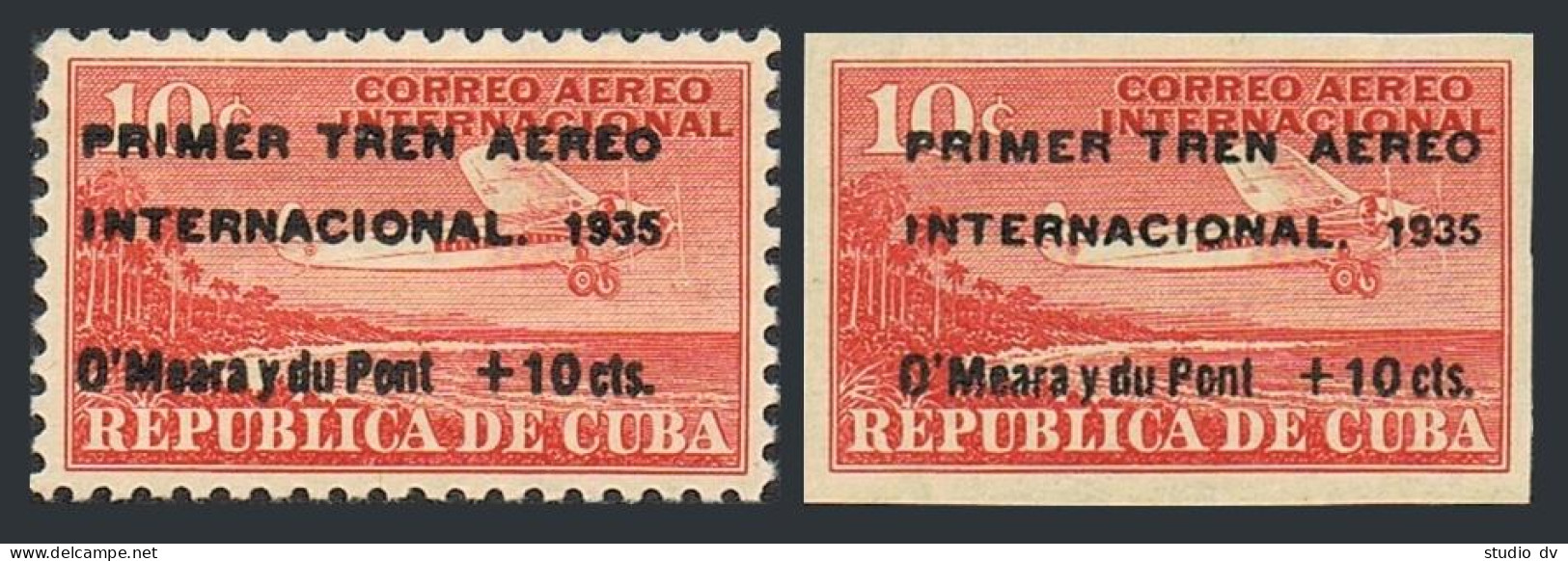 Cuba C16,C17 Imperf, Hinged. Mi 103A-103B. Air Post 1935. Airplane,Coast,surch. - Ongebruikt