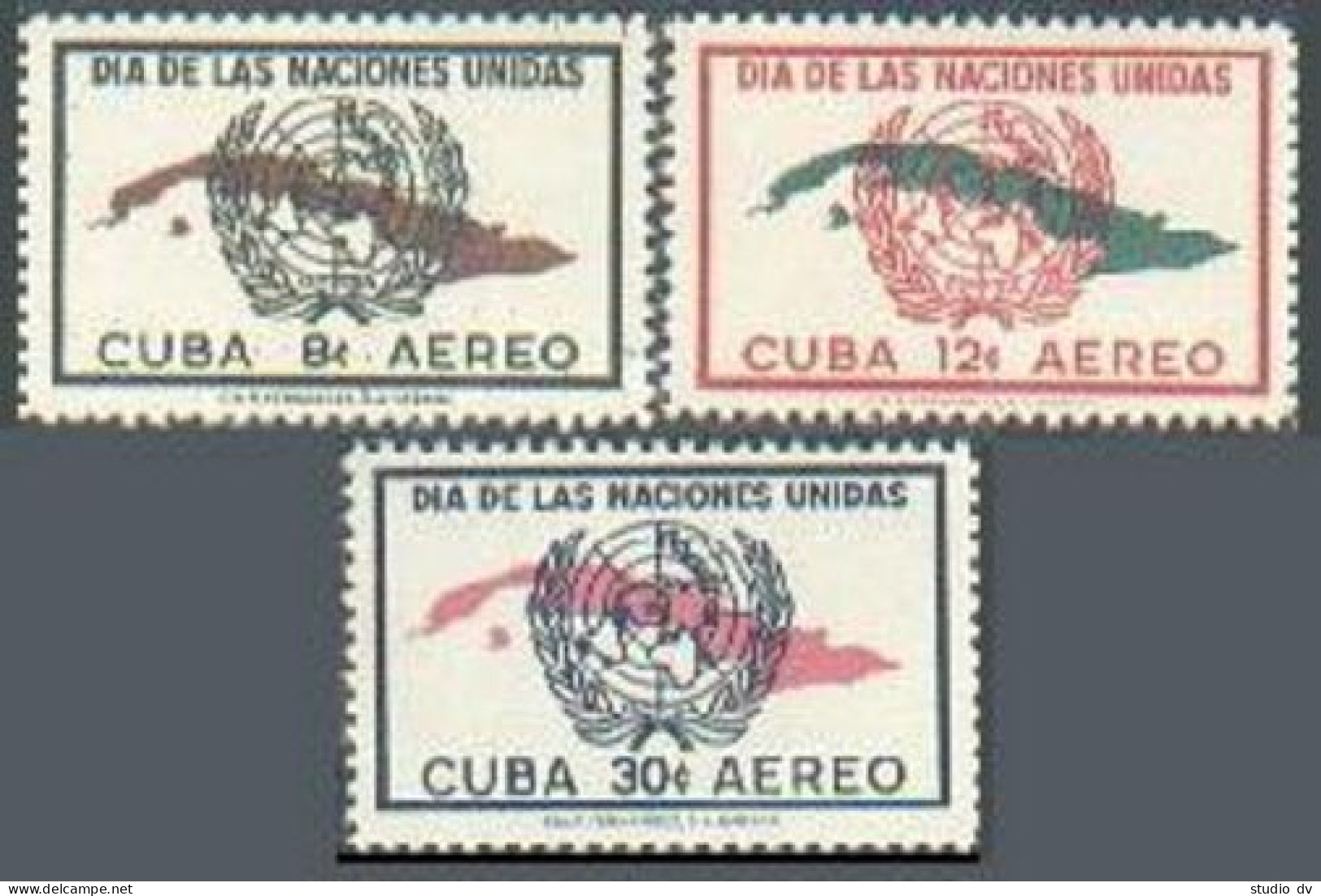 Cuba C169-C171,lightly Hinged.Michel 554-556. United Nations Day 1957,Map,emblem - Unused Stamps