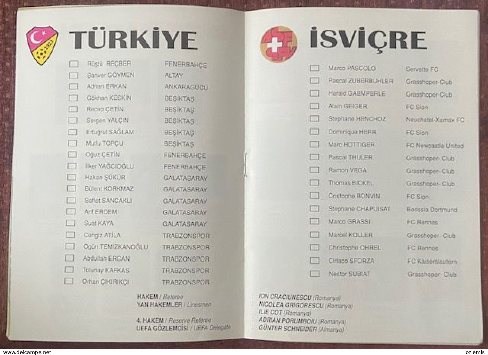 TURKEY - SWITZERLAND ,EUROPA  CUP  ,MATCH , SCHEDULE ,1994 - Match Tickets