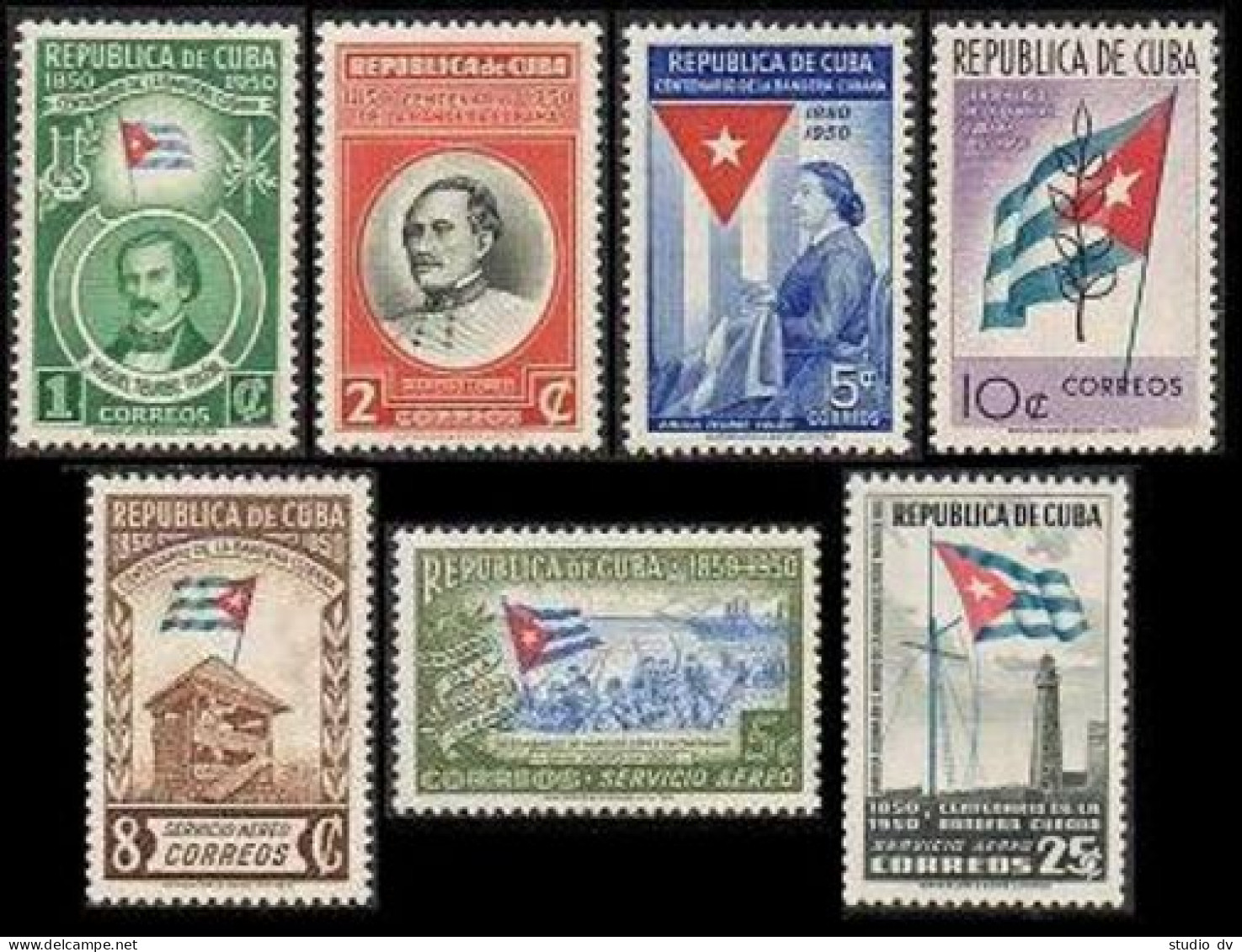 Cuba 458-461,C41-C43, Lightly Hinged. Michel 264-270. Cuban Flag-100, 1951.Fort, - Unused Stamps