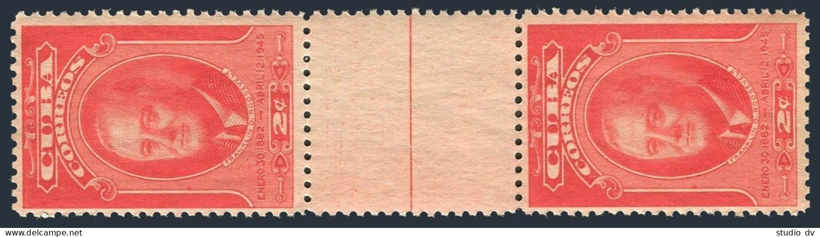 Cuba 406 Gutter Pair, MNH. Mi 209. Franklin D. Roosevelt, 2nd Death Ann. 1947. - Unused Stamps