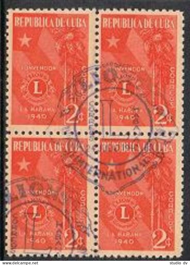 Cuba 363 Block/4, Used. Mi 166. Lions International Convention, 1940. Flag,Palms - Nuevos