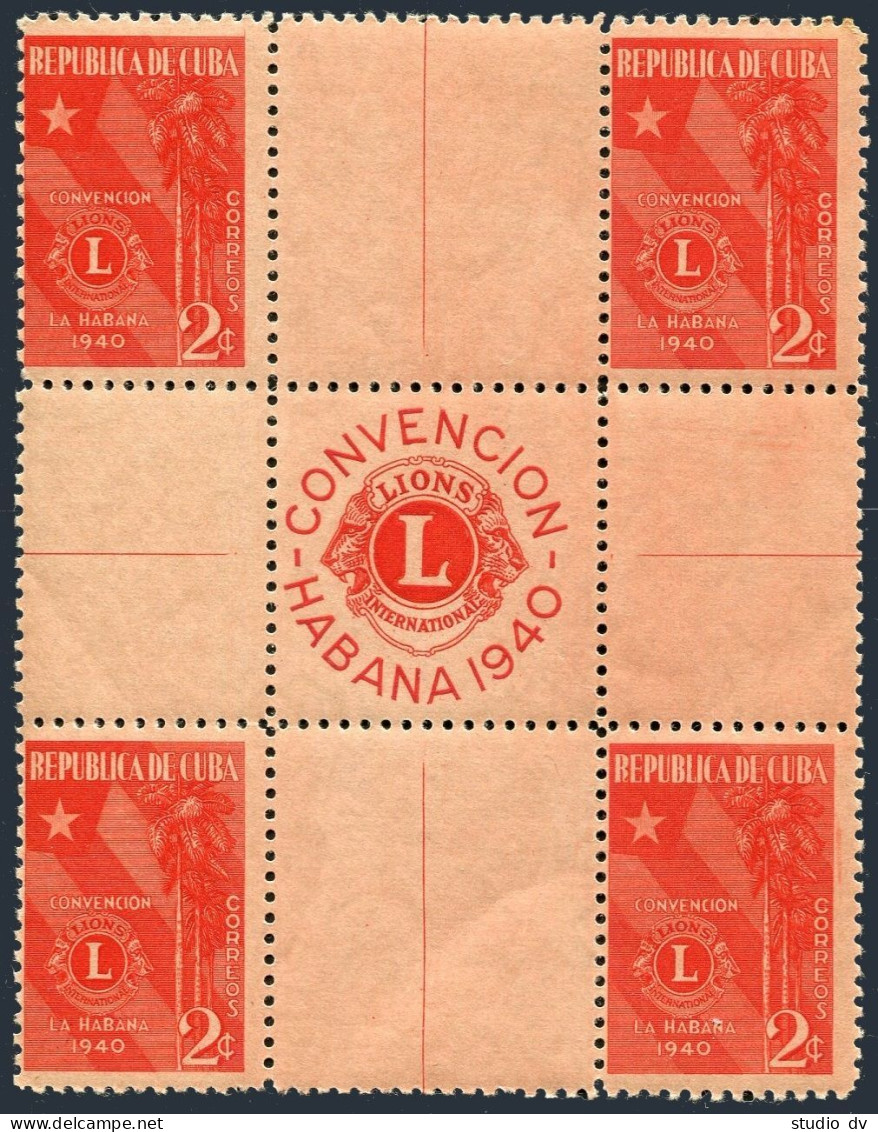 Cuba 363 Cross Gutter Block/4, MNH.Mi 166. LIONS International Convention, 1940. - Neufs