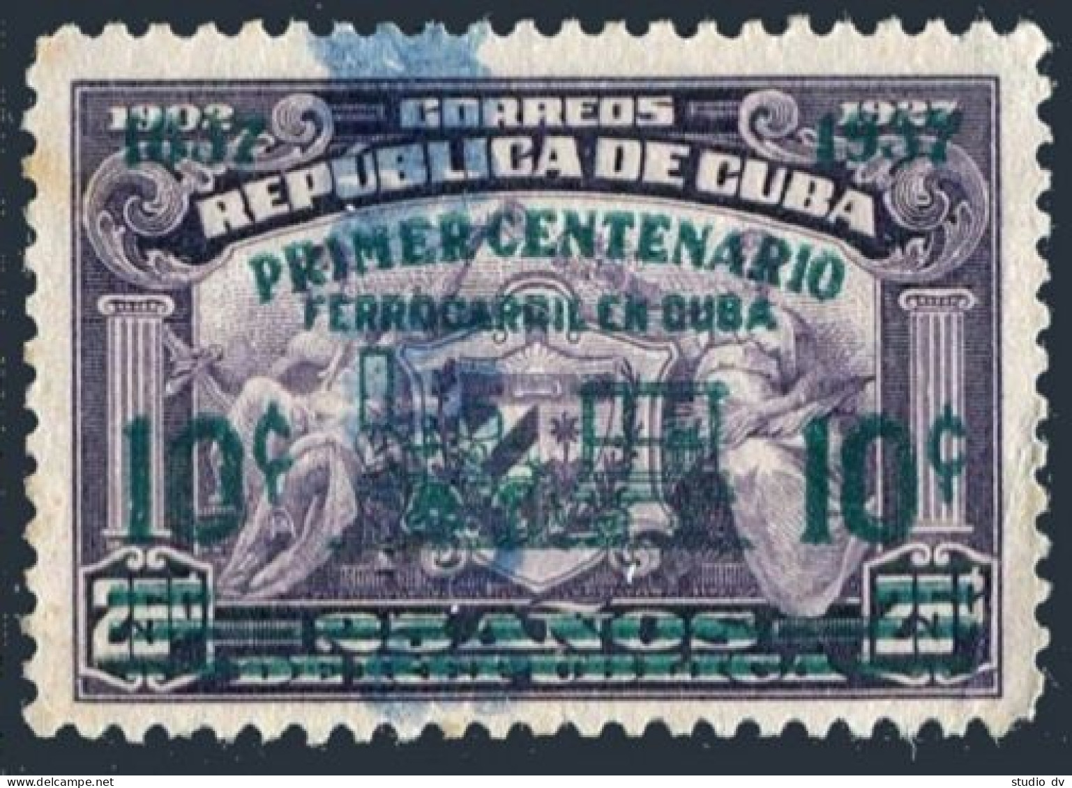 Cuba 355, Used. Michel 154. Centenary Of Cuban Railroads,1937. Arms,overprinted. - Unused Stamps