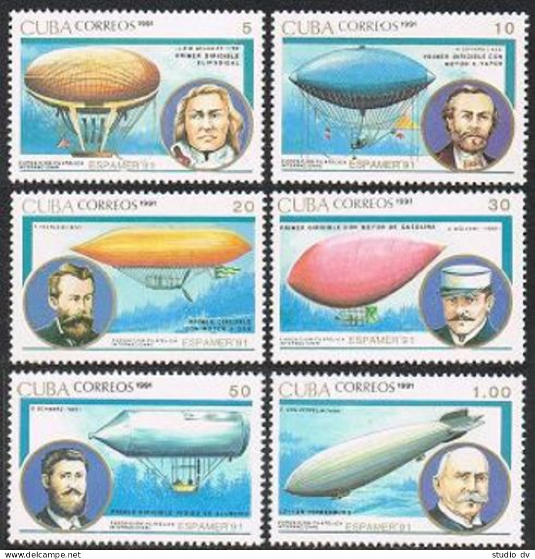 Cuba 3321-3326, MNH. Michel 3487-3492. ESPAMER-1991. Airships, Zeppelin. - Unused Stamps