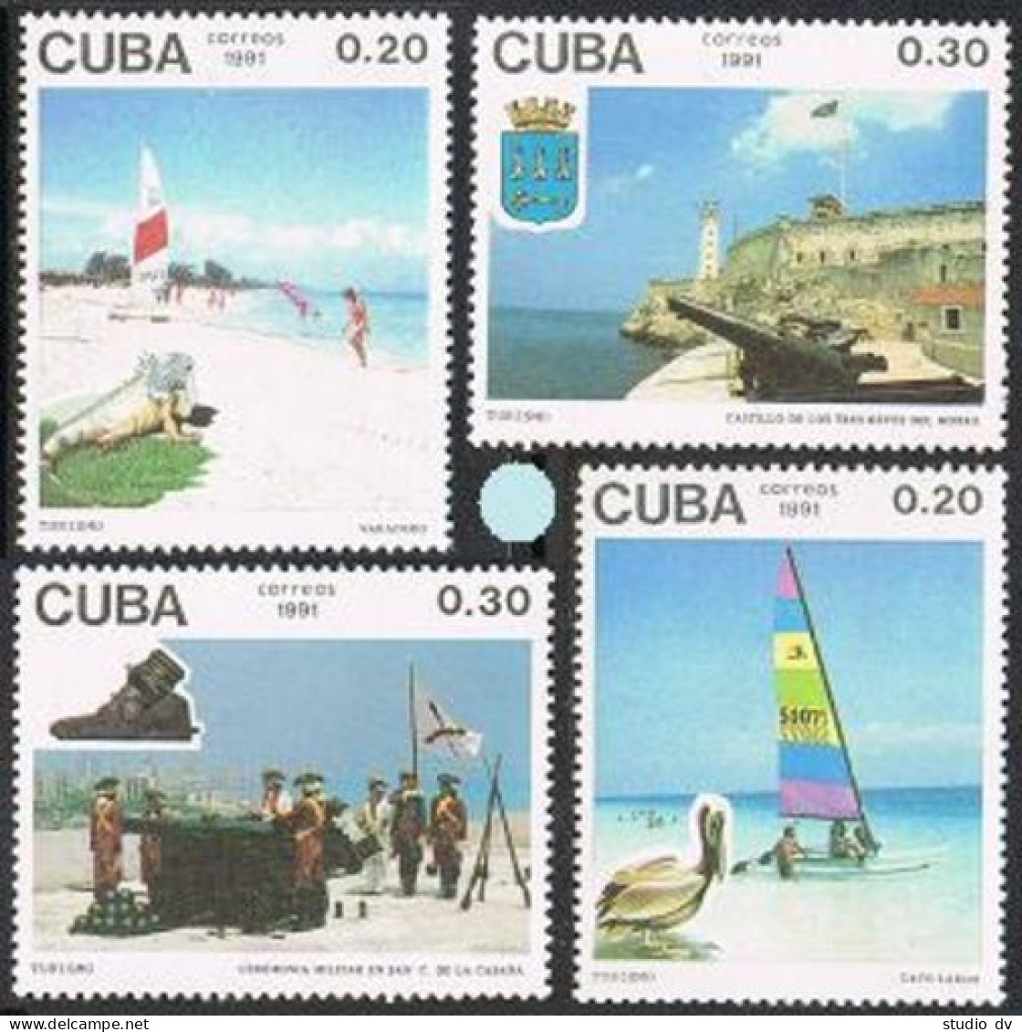 Cuba 3335-3338, MNH. Michel 3500-3503. Tourism 1991. Iguana, Pelican,Lighthouse. - Ongebruikt