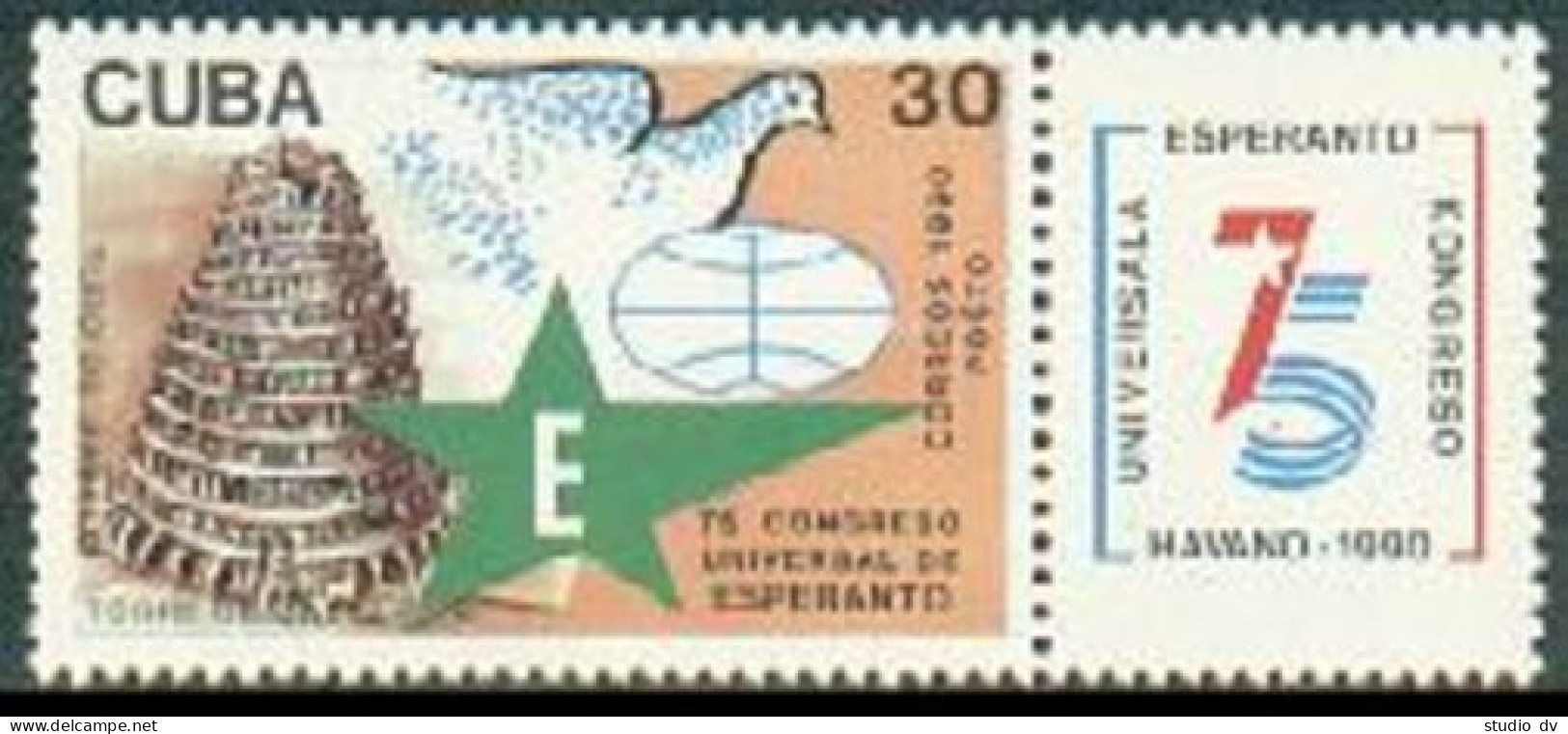 Cuba 3205, MNH. Michel 3370. 75th Universal Esperanto Congress, 1990. Dove. - Neufs