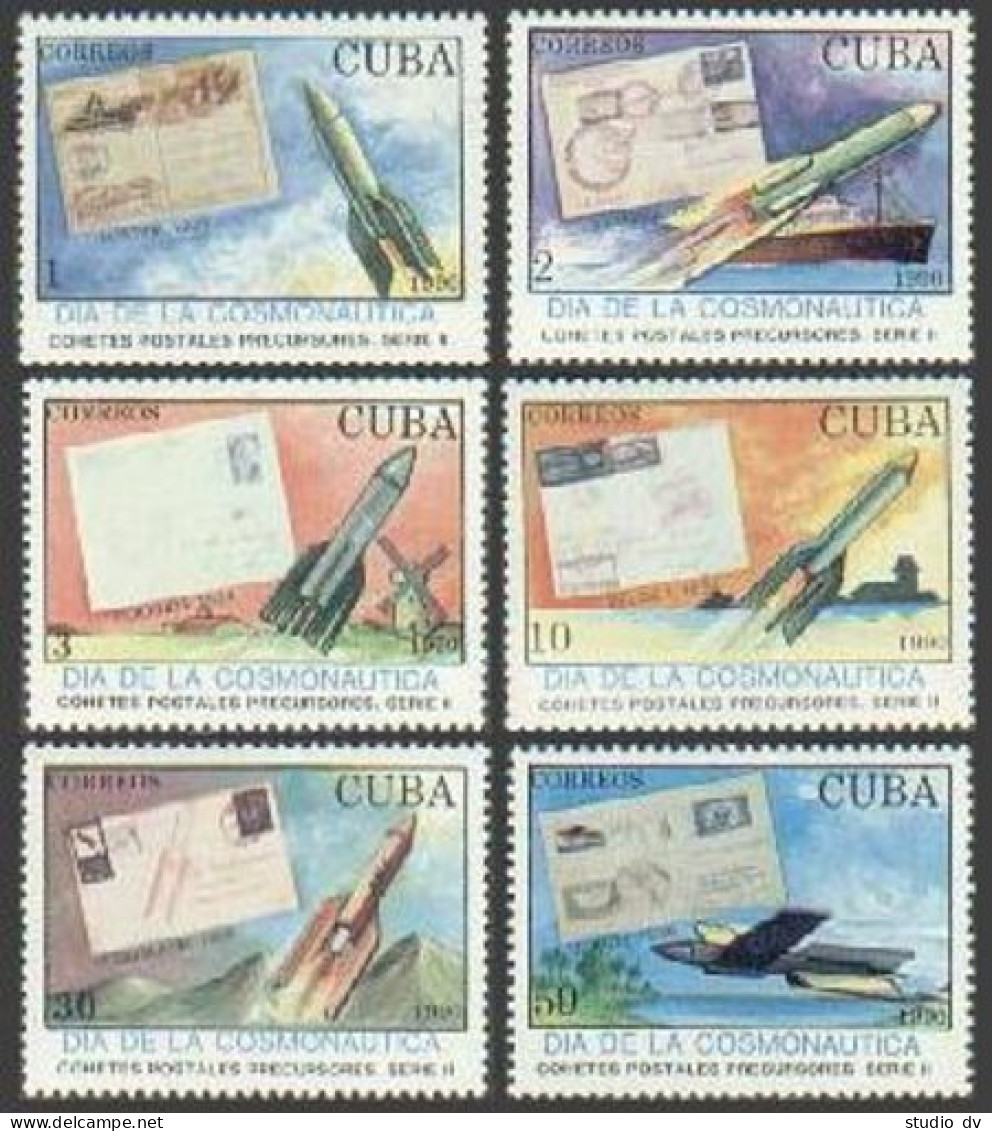 Cuba 3207-3212, MNH. Mi 3372-3377. Cosmonauts Day 1990. Rockets. Ship, Letters. - Ongebruikt