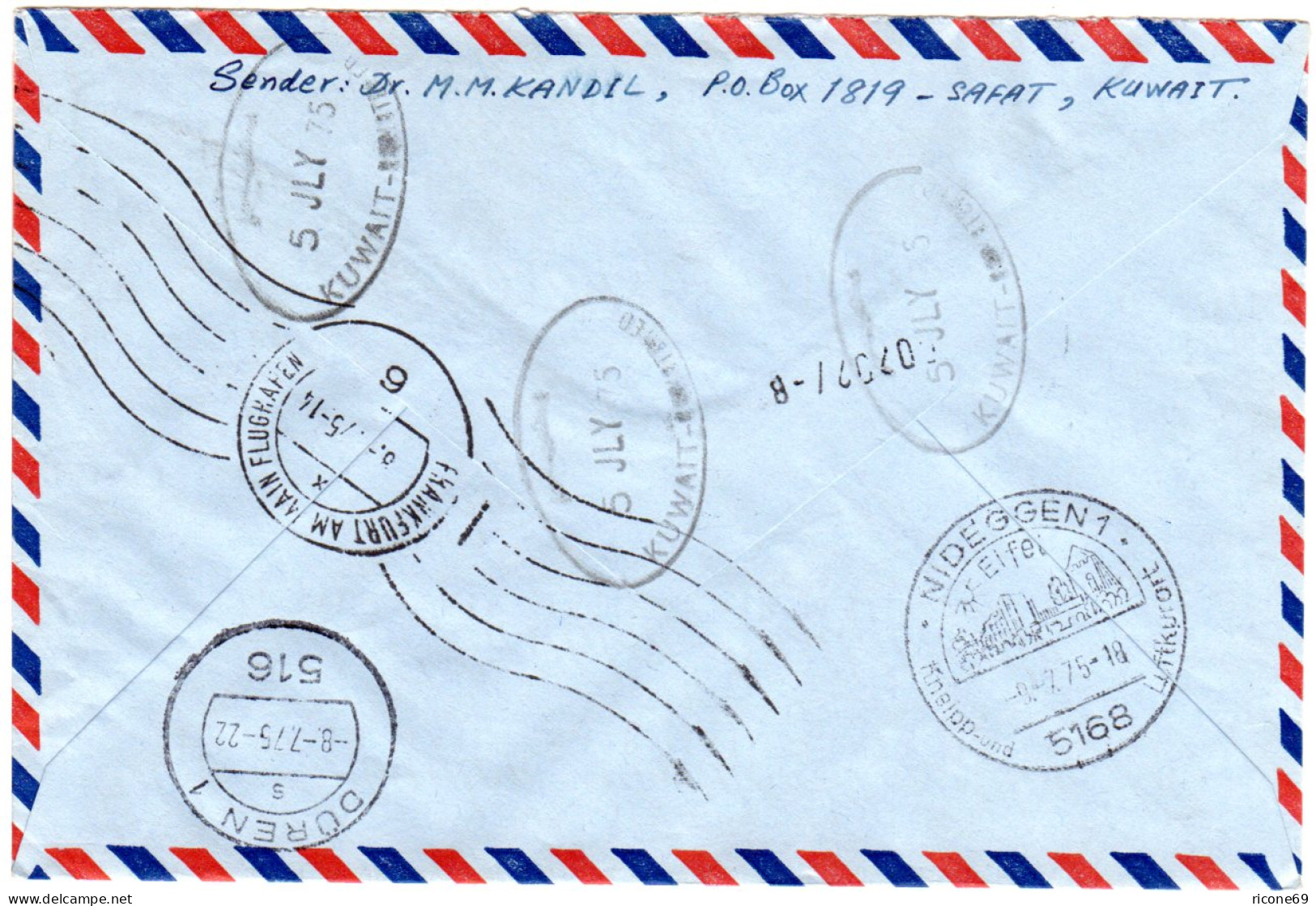 Kuwait 1975, 70+75 F. National Day Auf Luftpost Einschreiben Express Brief  - Autres - Asie