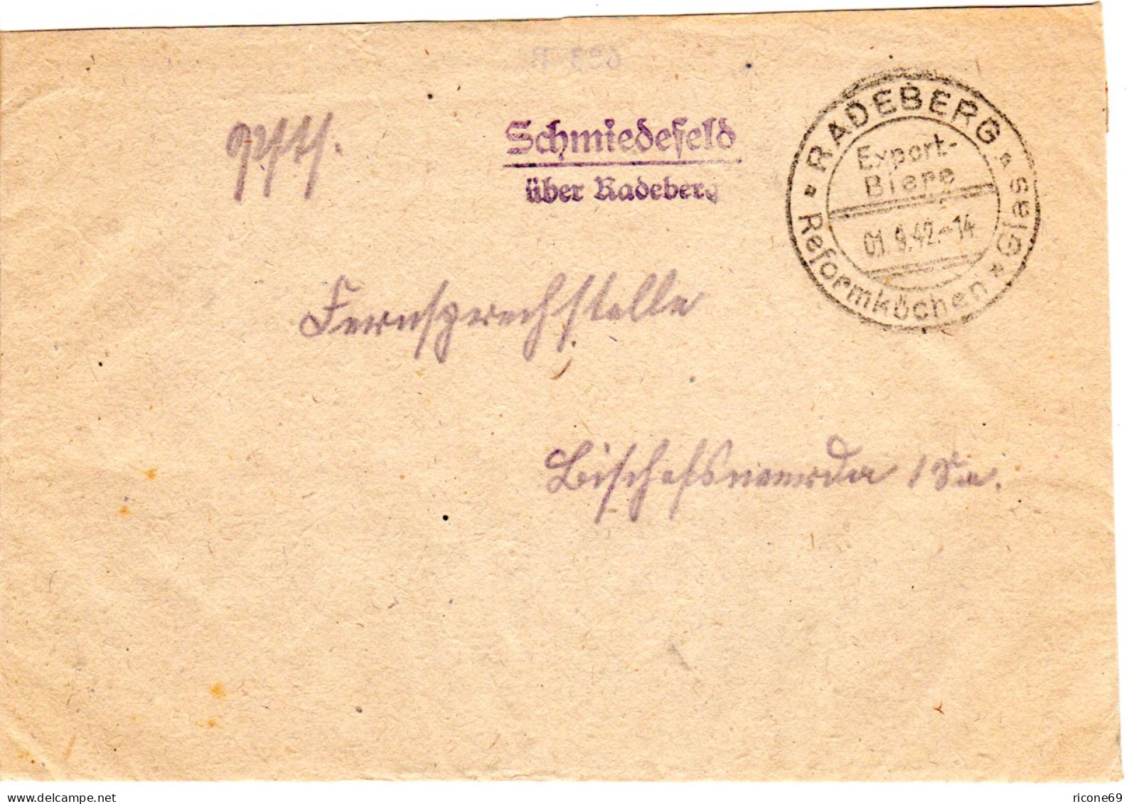 DR 1942, Landpost Stpl. SCHMIEDEFELD über Radeberg Auf Brief M. Werbestempel - Verres & Vitraux