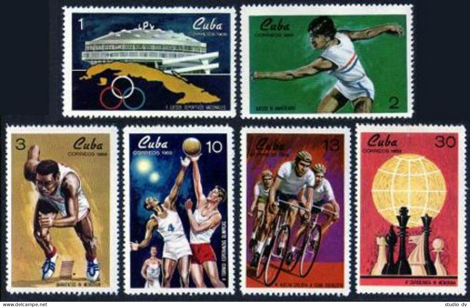 Cuba 1458-1463,MNH.Michel 1530-1535. Sport Events,1969.Olimpiv Trials,Chess. - Ungebraucht