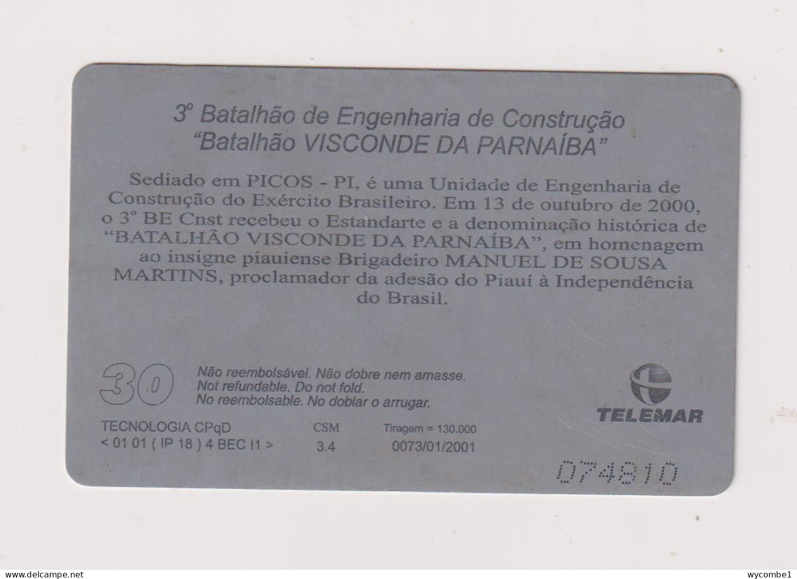 BRASIL - Visconde Da Parnaiba Inductive  Phonecard - Brésil