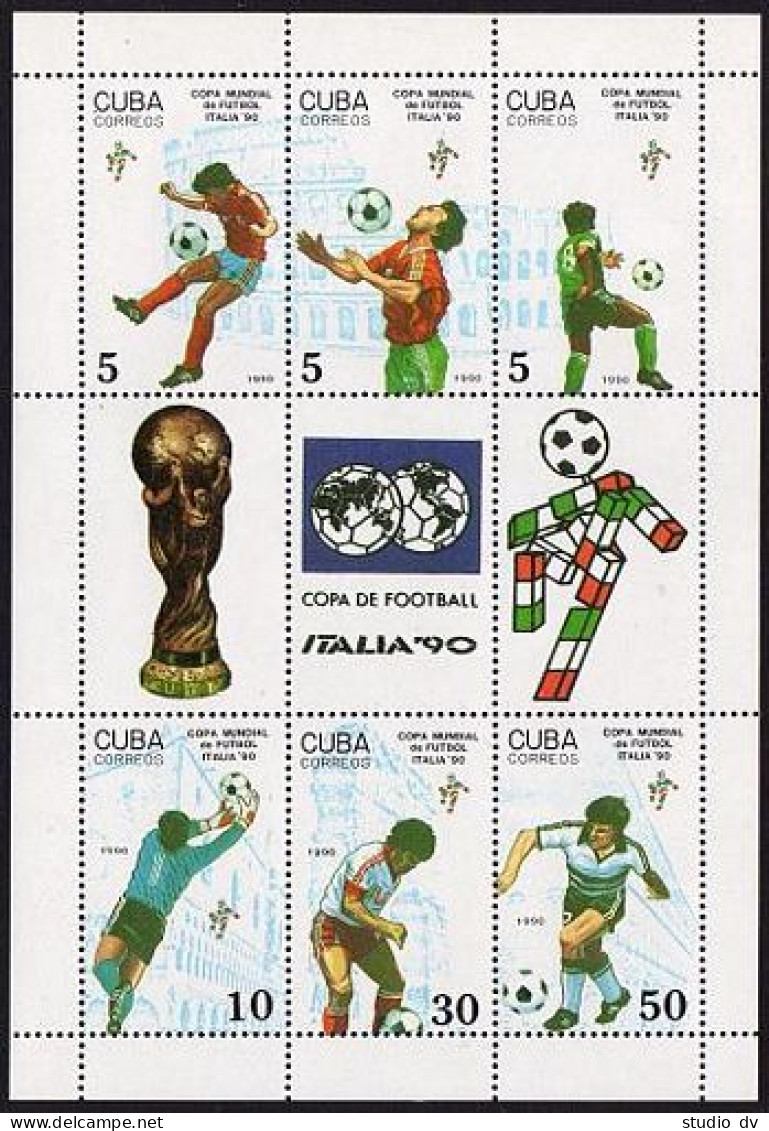 Cuba 3193ac-3196,3196a,MNH.Michel 3356-3361,Bl.117. World Soccer Cup Italy-1990. - Unused Stamps