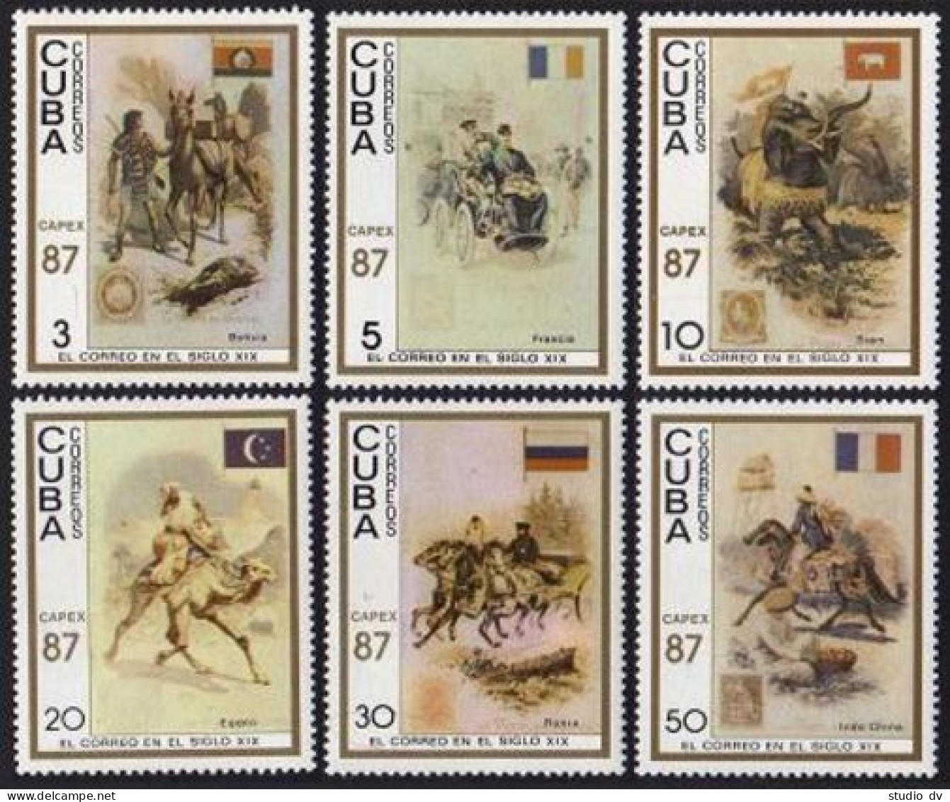 Cuba 2947-2952, 2953, MNH. CAPEX-1987. Mail Carriers. Camel - Neufs