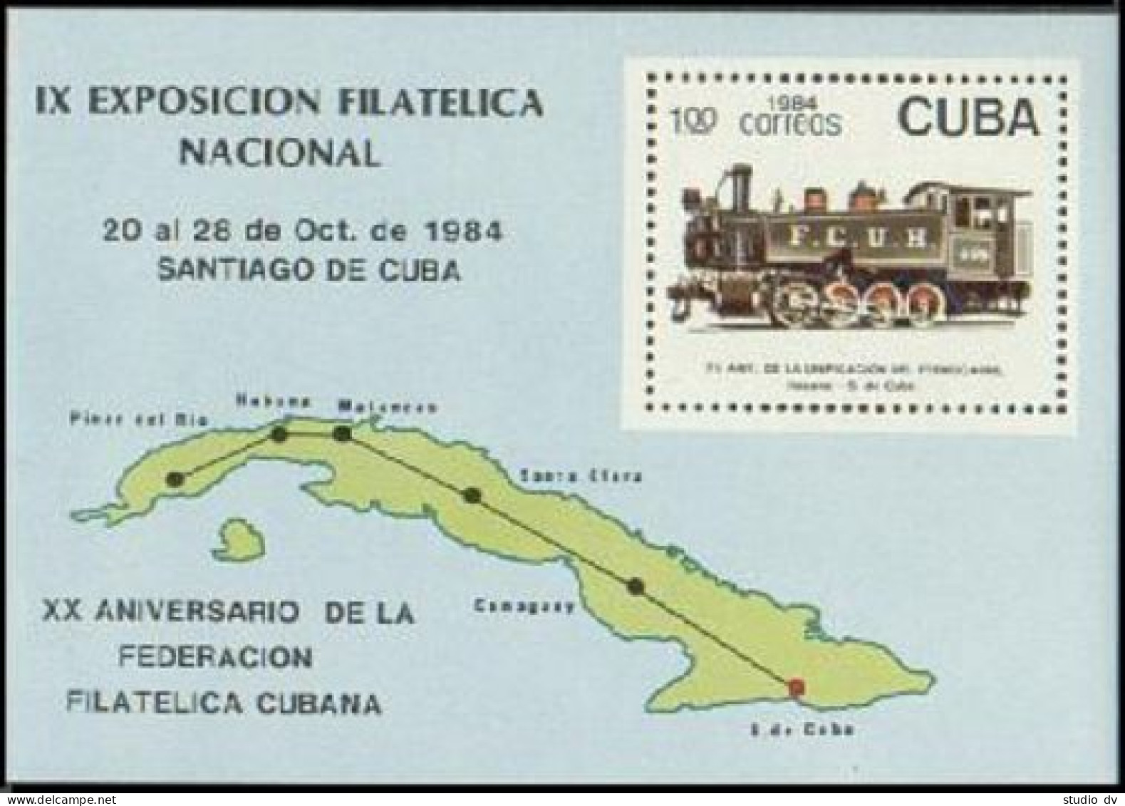 Cuba 2744, MNH. Michel 2898 Bl.87. National PhilEXPO-1984. Locomotive,map. - Unused Stamps