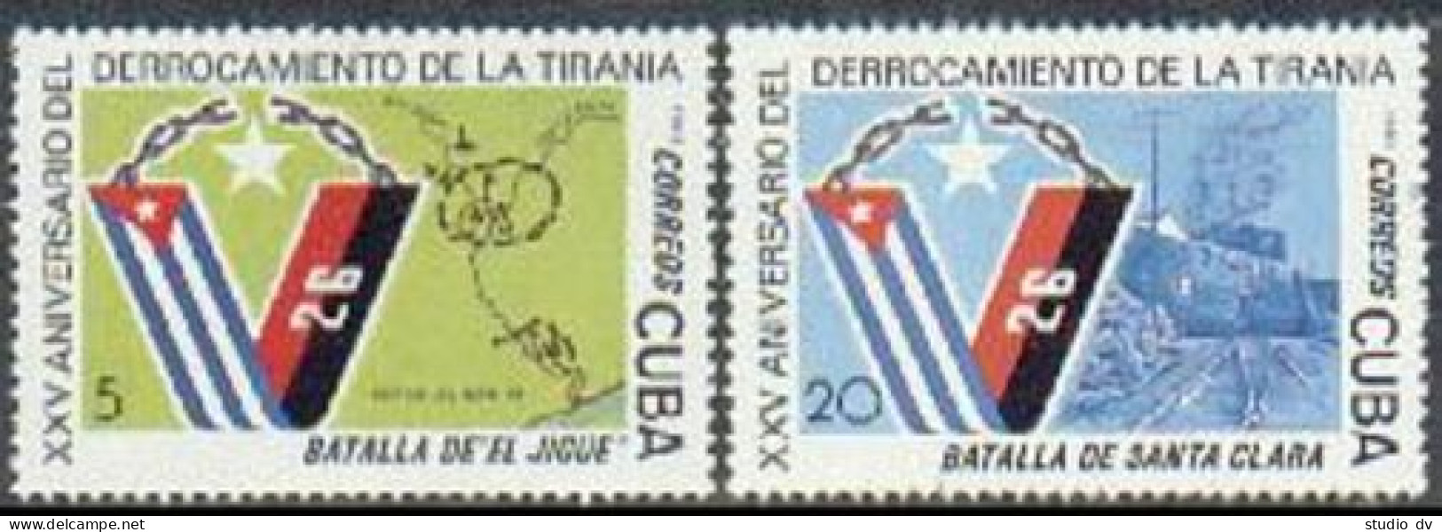 Cuba 2663-2664,MNH.Michel 2814-2815. Revolution-25,1983.Flags,Map,Railway Trucks - Nuevos