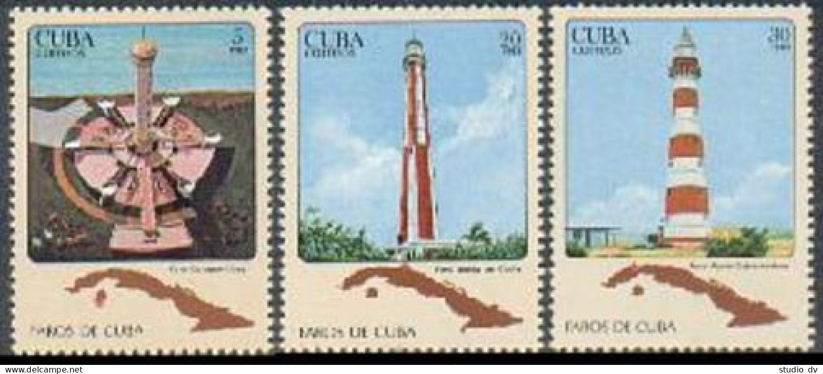 Cuba 2614-2616,MNH.Michel 2763-2765. Lighthouses 1983.Map. - Unused Stamps
