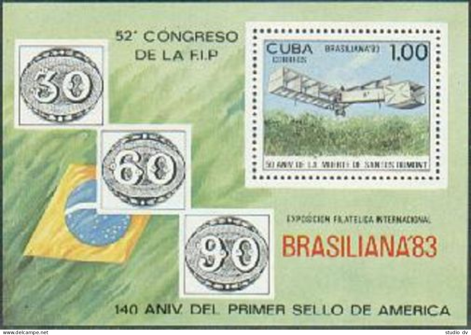 Cuba 2597,MNH.Michel Bl.78. BRAZILIANA-1983:Alberto Santos-Dumont.Aircraft. - Unused Stamps