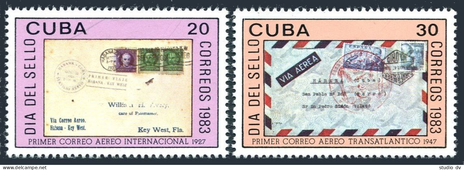 Cuba 2589-2590, MNH. Michel 2738-2739. Stamp Day 1983. Covers. - Neufs