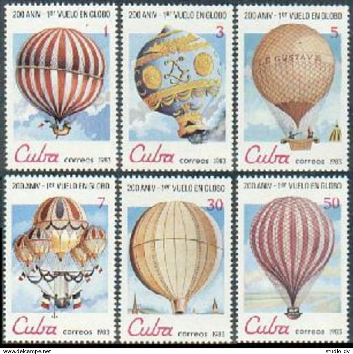 Cuba 2576-82,MNH. 1st Manned Balloon Flights-200,1983.Jose Blino,Concorde. - Neufs