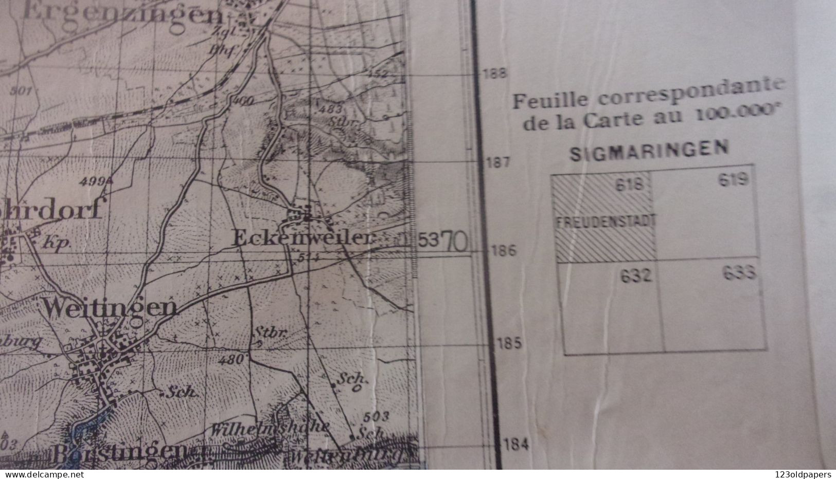 CARTE WWI SECTEUR FREUDENSTADT ZONE NORD DE GUERRE PROJECTION LAMBERT COLORIEE MANUELLEMENT - 1914-18