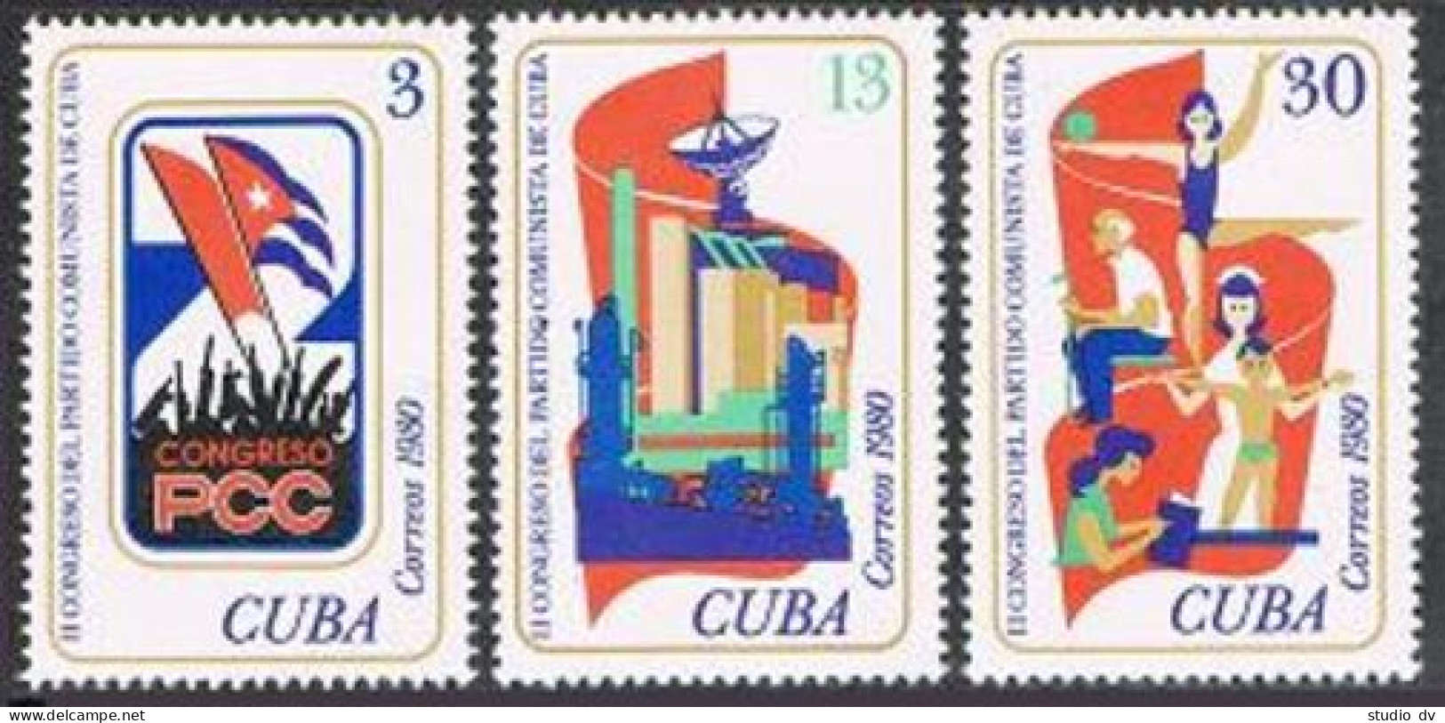 Cuba 2376-2378, MNH. Michel 2525-2527. Communist Party Congress, 1980. Flags. - Nuovi