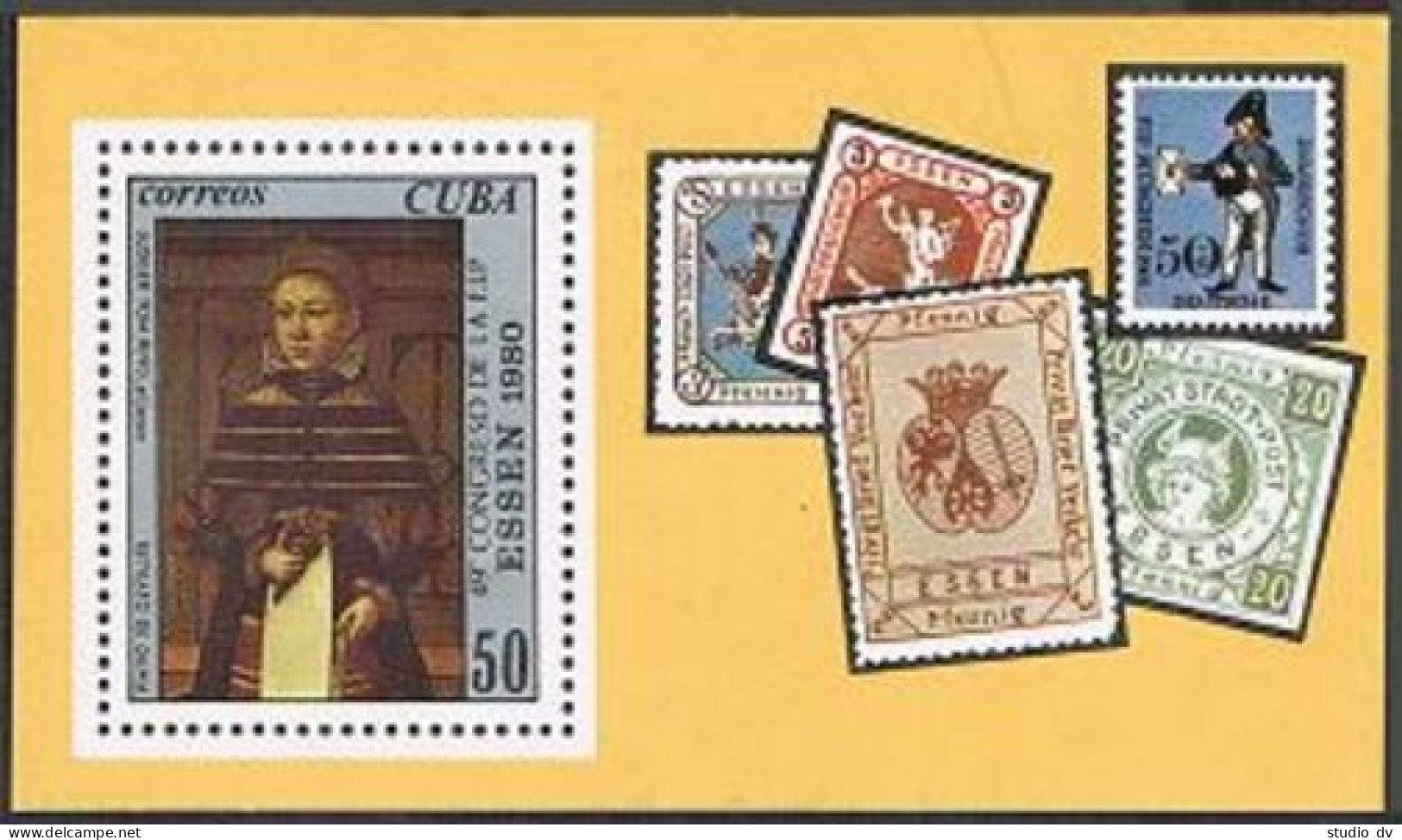 Cuba 2356,MNH.Michel 2505 Bl.64. ESSEN-1980,Portrait Of Lady By Ludger Ring. - Unused Stamps