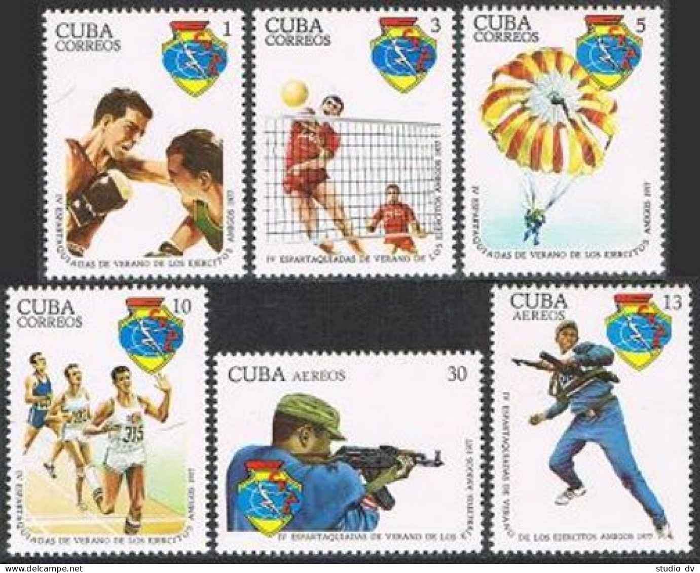 Cuba 2156-2159,C260-C261,MNH.Military Spartakiad,1977.Boxing,Volleyball,Shooting - Nuovi