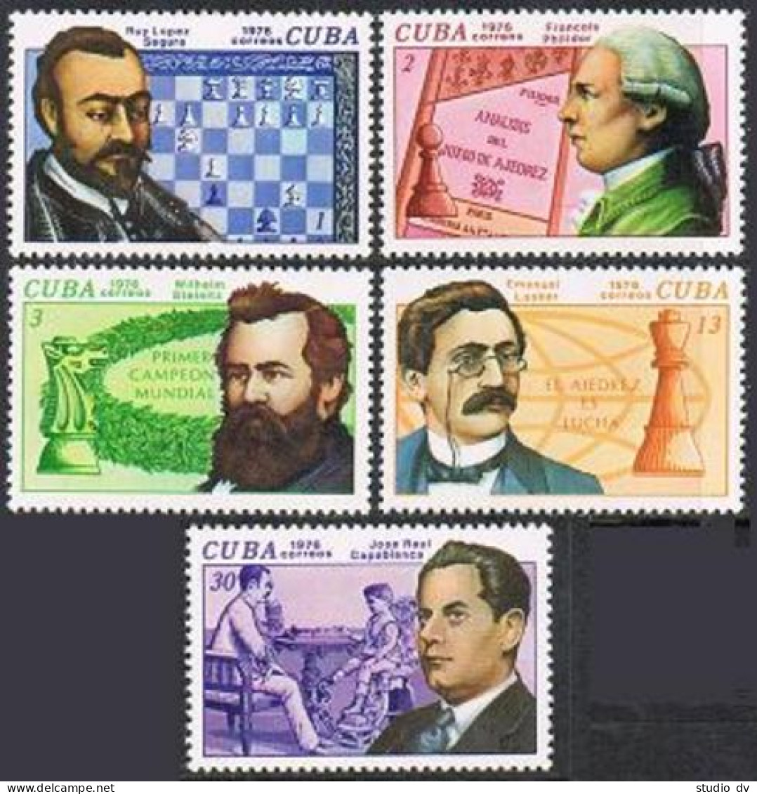 Cuba 2042-2046, MNH. Michel 2117-2121. Chess Champions, 1976. Ruy Lopez Segura, - Unused Stamps